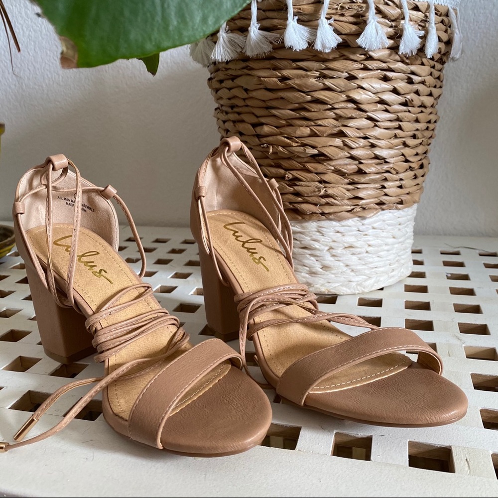 Lulu’s Kaira Beige Lace-Up Heels Size 8 NEVER WORN
